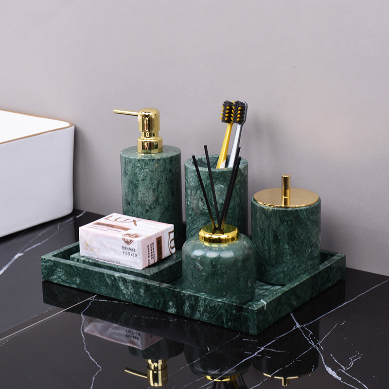 Marble Green Wash Basin Tray Lotion Bottle Cotton Swab Can Bathroom Three Or Four Piece Suit