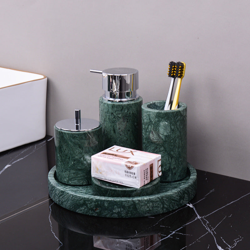 Marble Green Wash Basin Tray Lotion Bottle Cotton Swab Can Bathroom Three Or Four Piece Suit