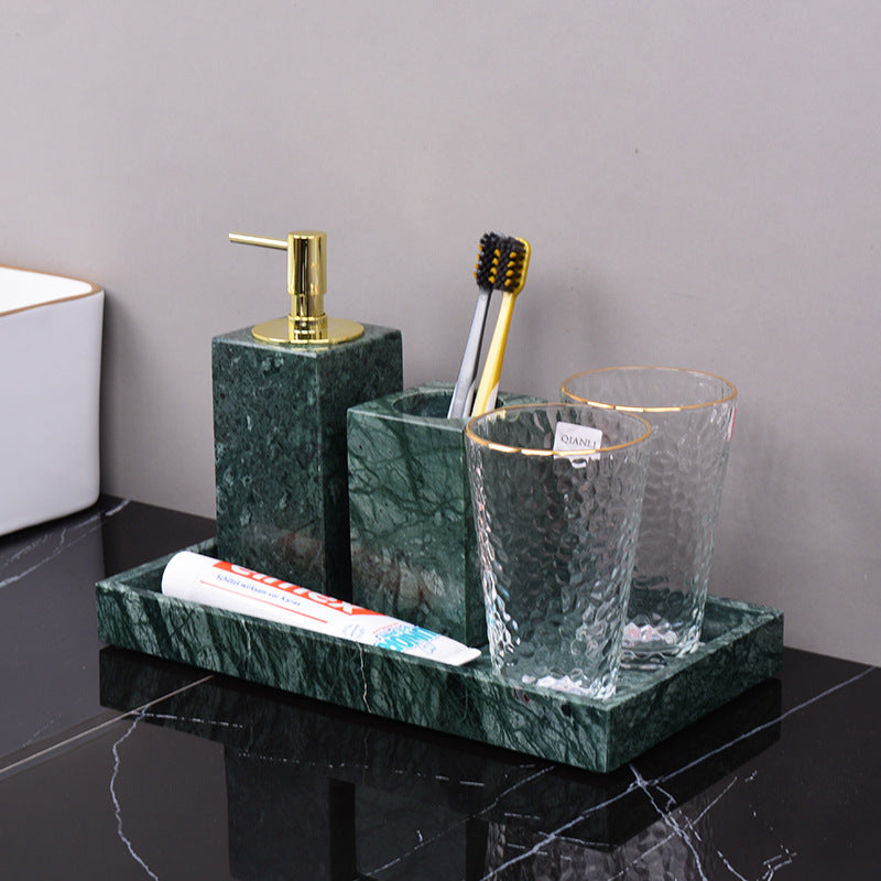 Marble Green Wash Basin Tray Lotion Bottle Cotton Swab Can Bathroom Three Or Four Piece Suit