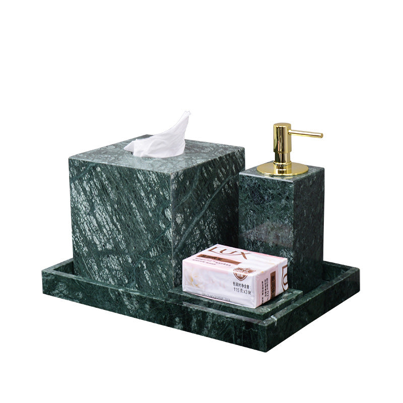 Marble Green Wash Basin Tray Lotion Bottle Cotton Swab Can Bathroom Three Or Four Piece Suit