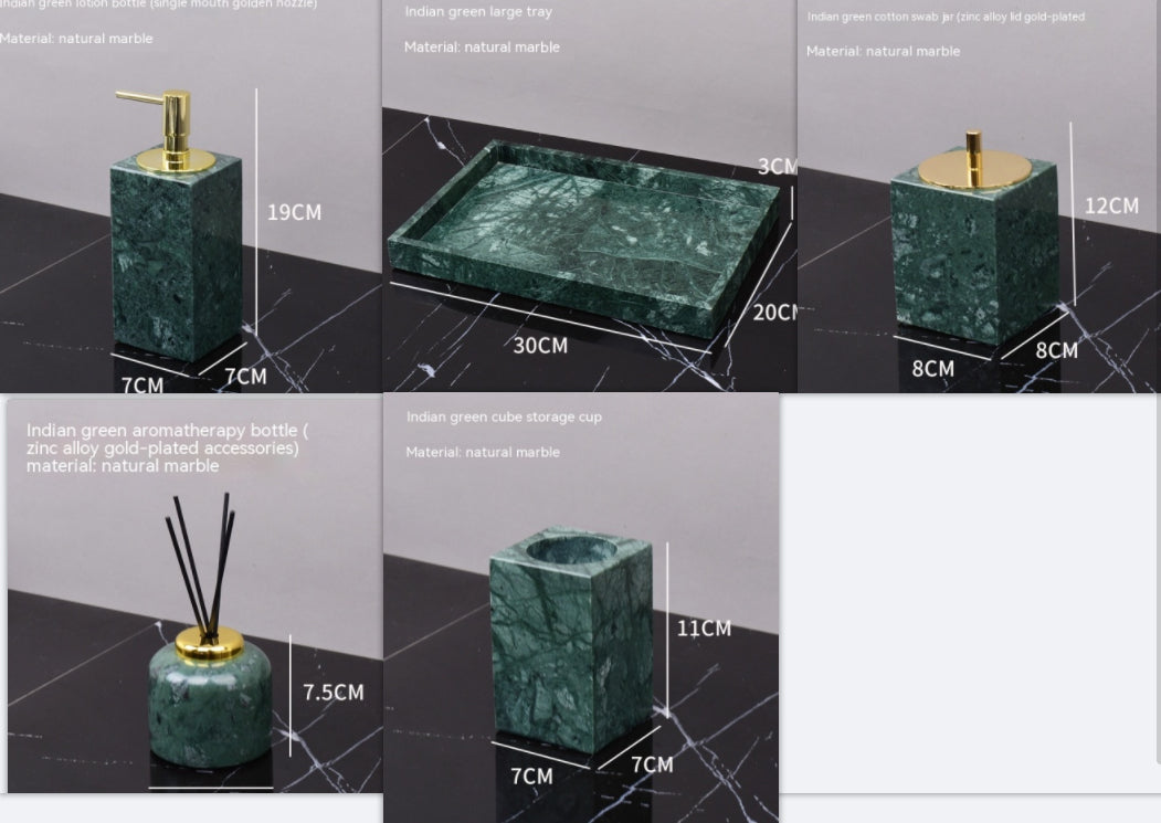 Marble Green Wash Basin Tray Lotion Bottle Cotton Swab Can Bathroom Three Or Four Piece Suit